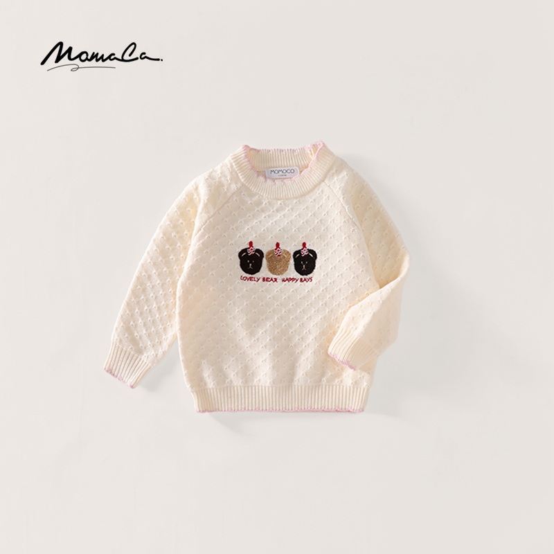 MOMOCO秋冬季女童甜美绣花小蛋糕套头毛衣75830230024