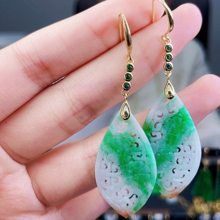 翡翠耳饰银S925镶嵌饰品