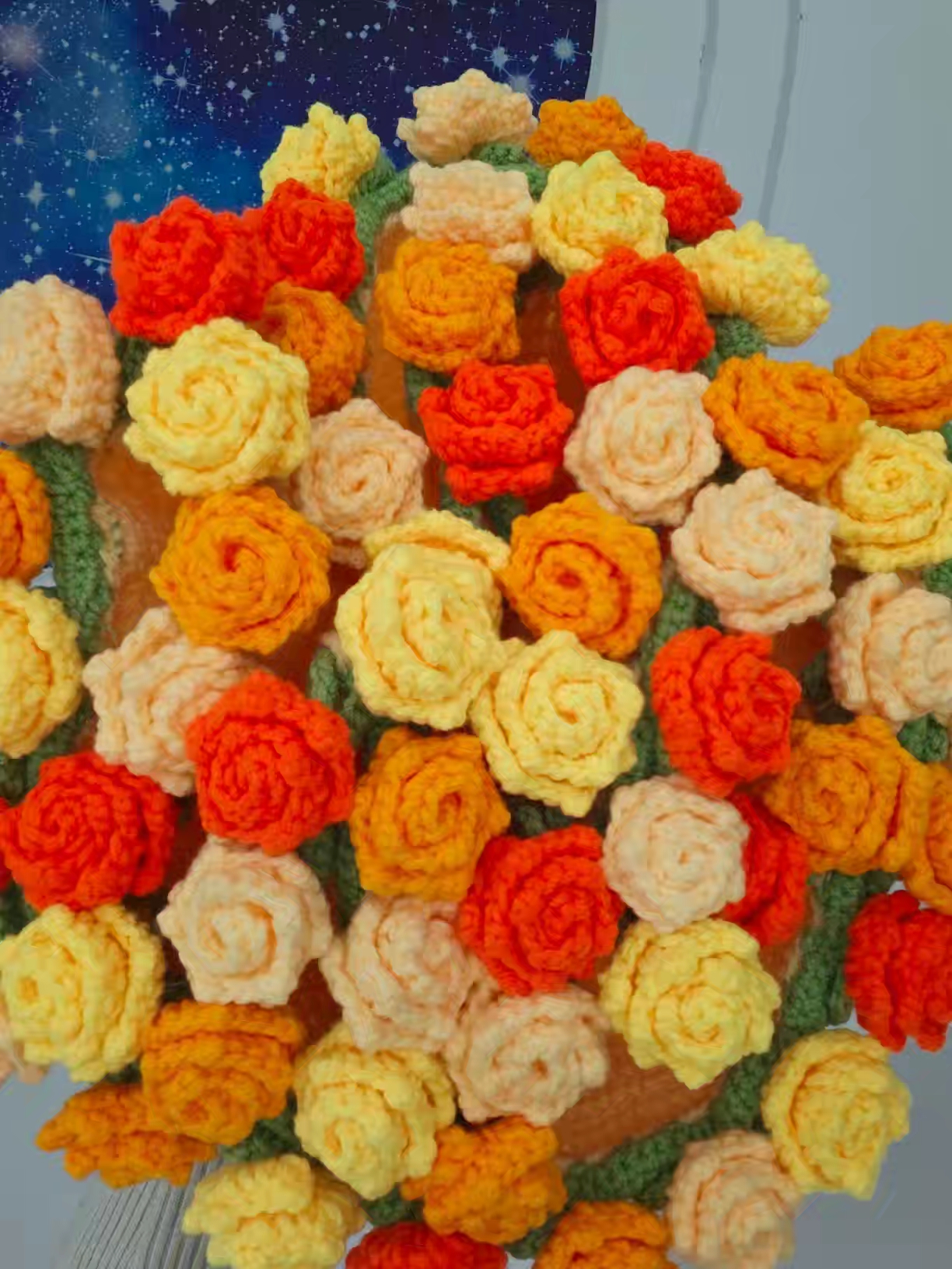 手工黄拼玫瑰花束毯子午睡花毯创意礼物{非成品}