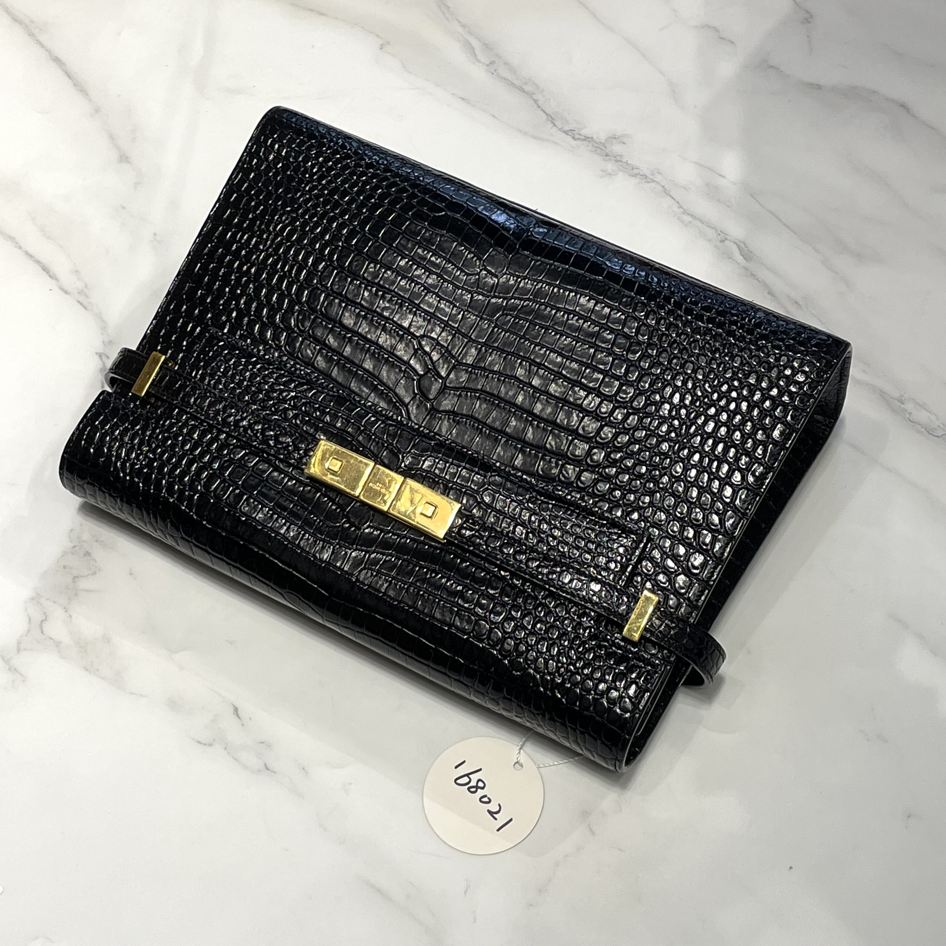 95新 YSL/圣罗兰 夏七中古/黑金压纹曼哈顿/单肩包168021