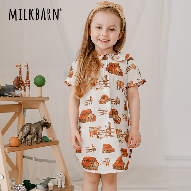 Milkbarn女童夏季裙子宝宝短袖公主裙儿童连衣裙小童童装