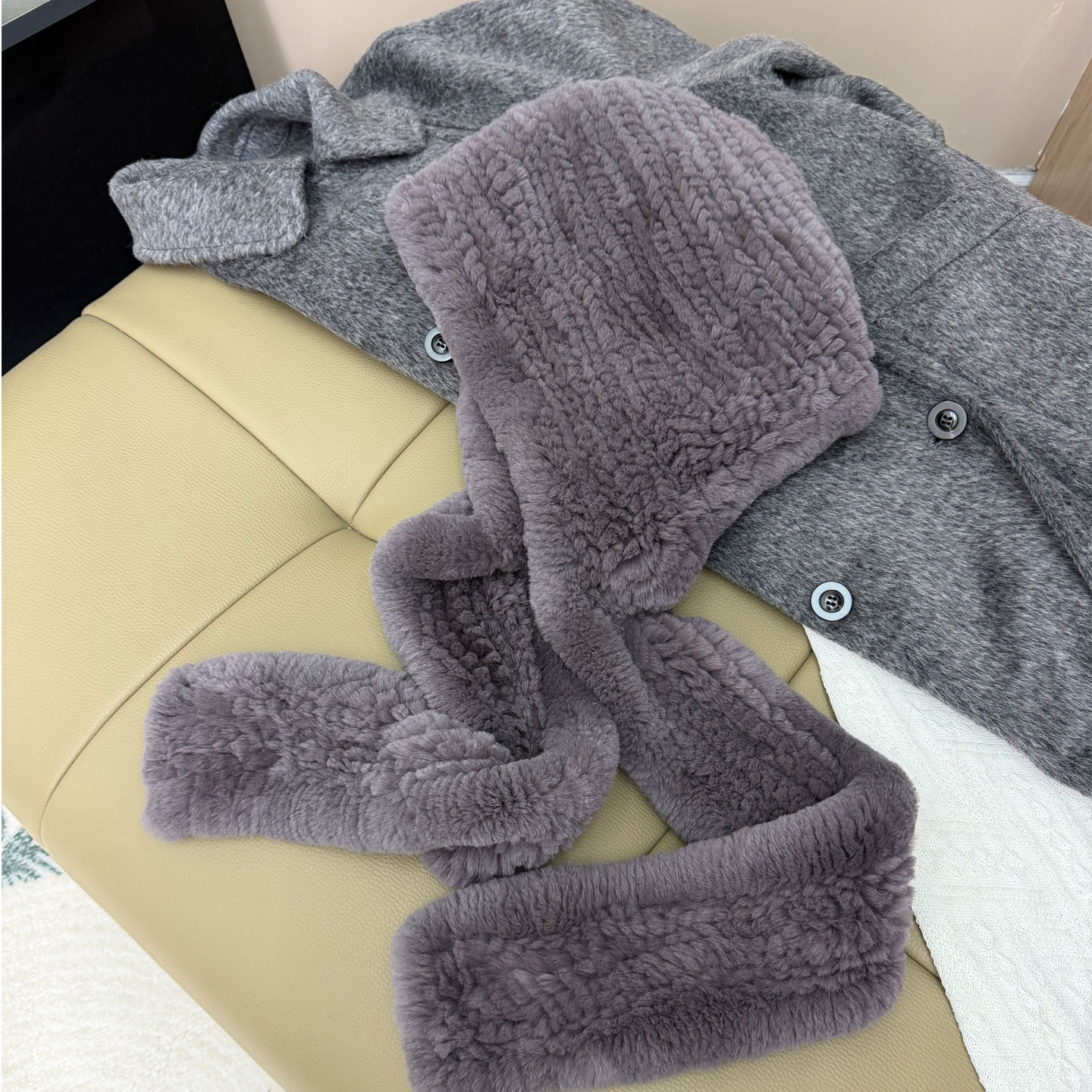 獭兔毛编织帽子女冬季兔毛围风雪帽皮草加厚保暖围巾帽子一体两用