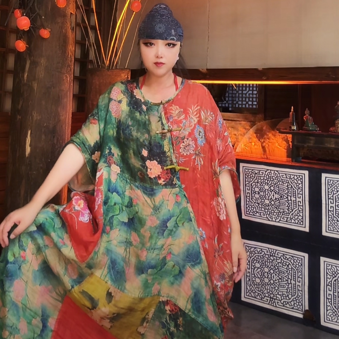 [東森家设计师款]拼接盘口复古袍子