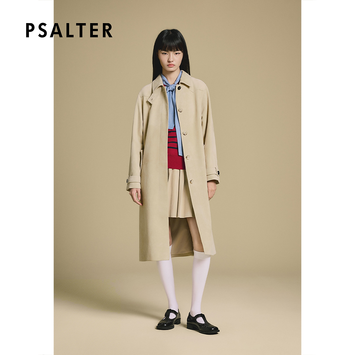 PSALTER诗篇反绒真皮宽松翻领长款H型皮衣外套2025冬季新款