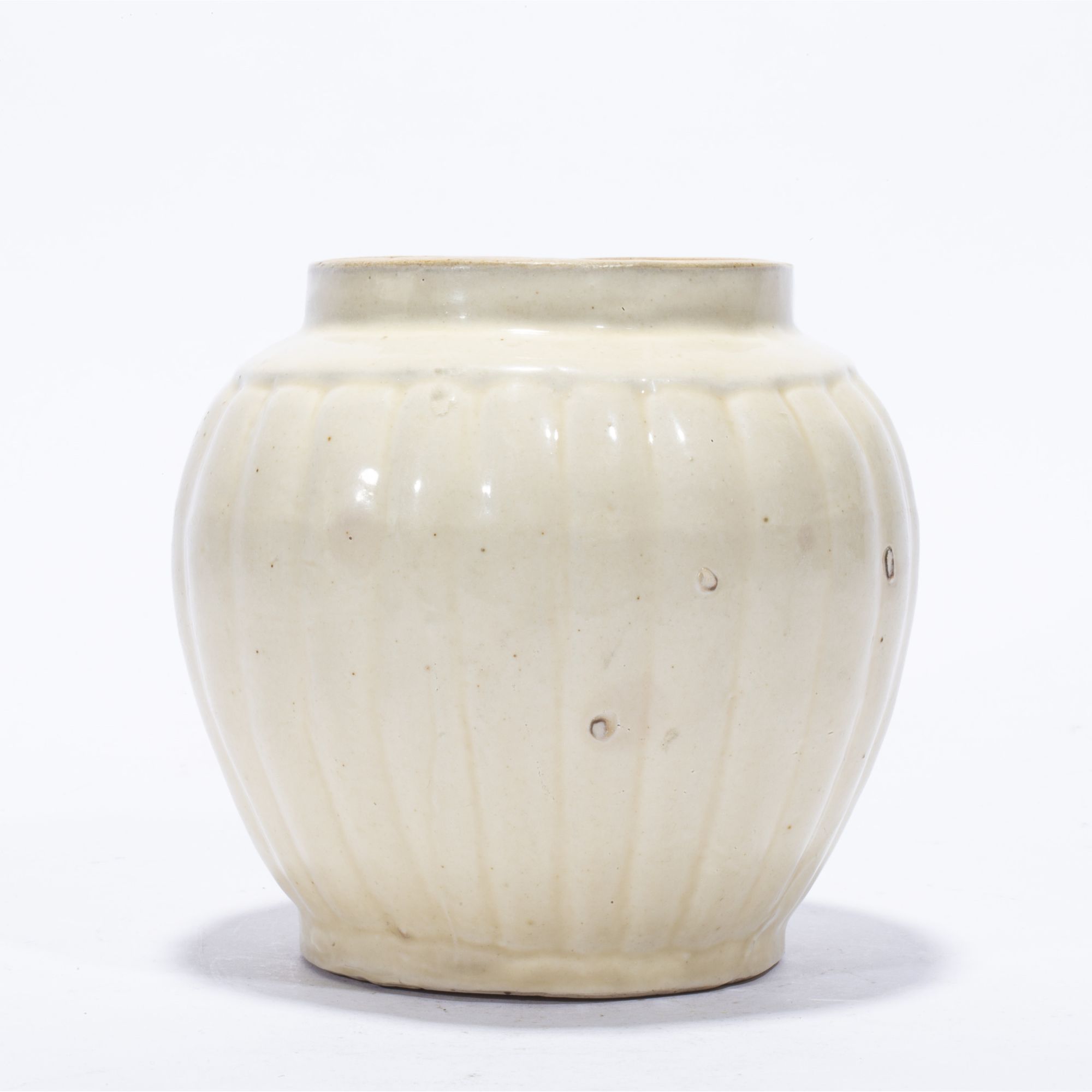 【拍卖-清晚】·磁州窑白地黑花吉语瓜棱罐