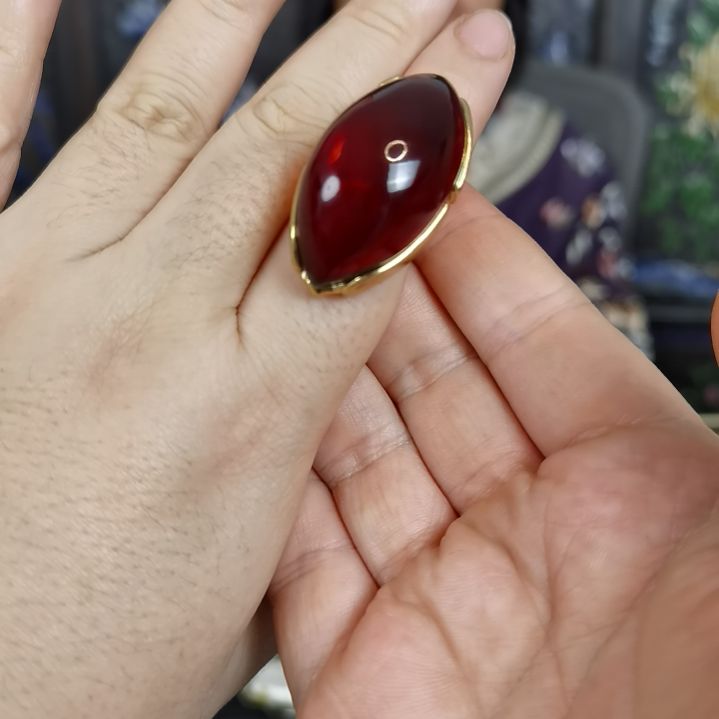 琥珀戒指银S925镀金镶嵌戒指
