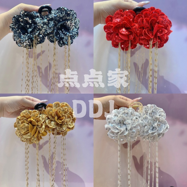 【闪耀星辰】百搭气质轻奢重工亮片花朵长款流苏抓夹