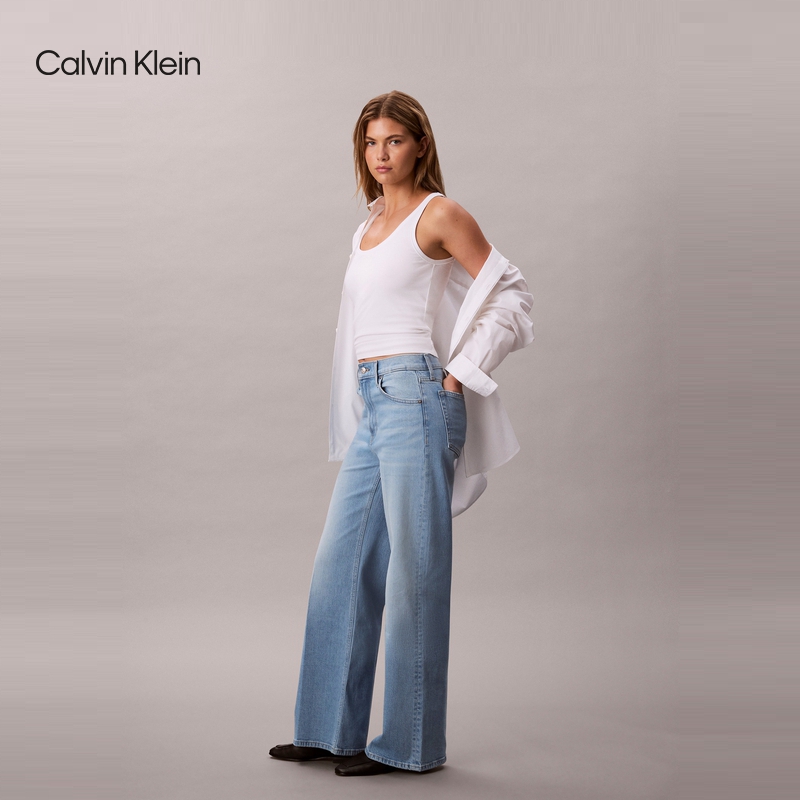 CK Jeans25秋冬新款女士美式复古做旧微弹洗水高腰宽松阔腿牛仔裤