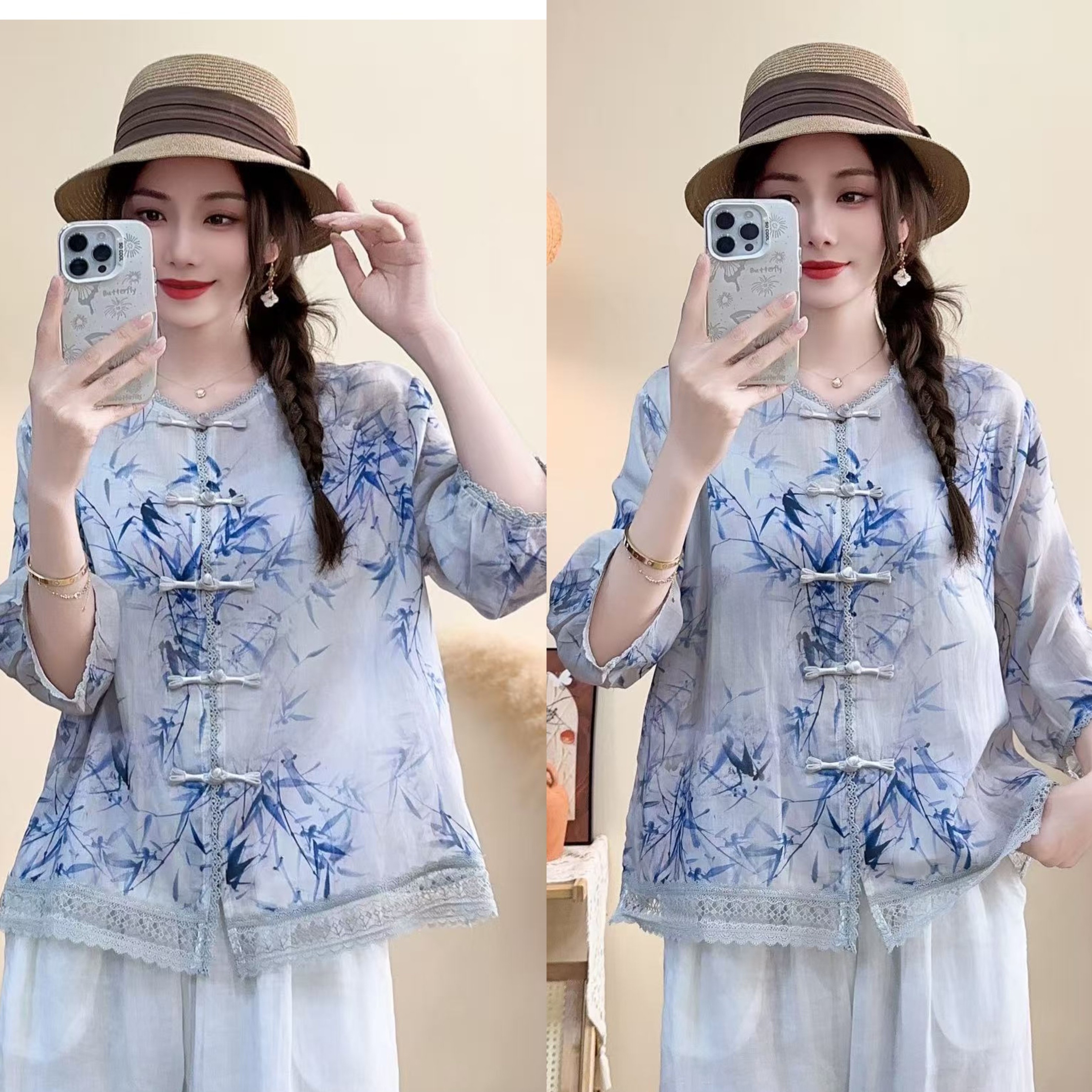 夏季复古宽松百搭苎麻小衫中国风洋气减龄显瘦薄款中袖上衣