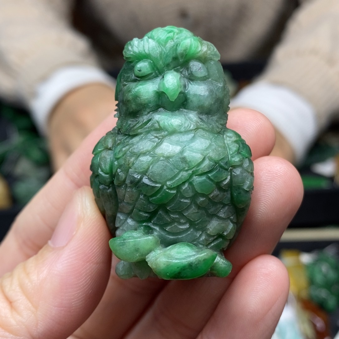 翡翠颈饰未镶嵌毛货猫头鹰15号