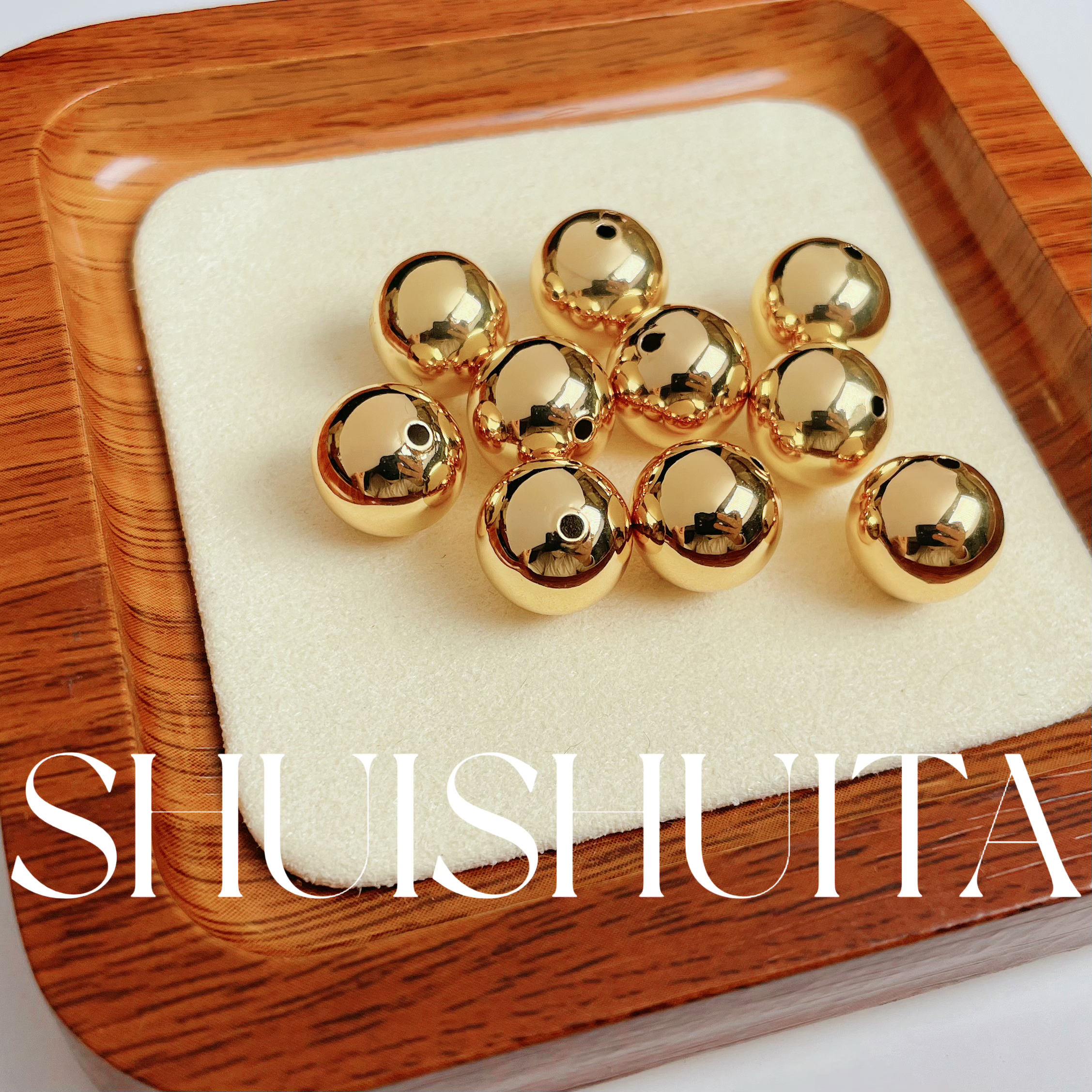 24k金电镀镜面实心通孔串珠隔珠隔片diy配件