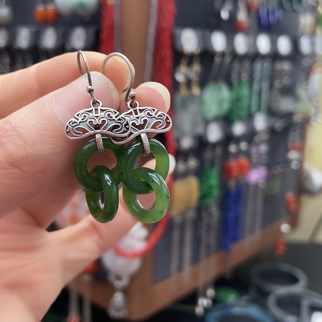 和田玉耳饰银S925镶嵌华*468ghjjhjj