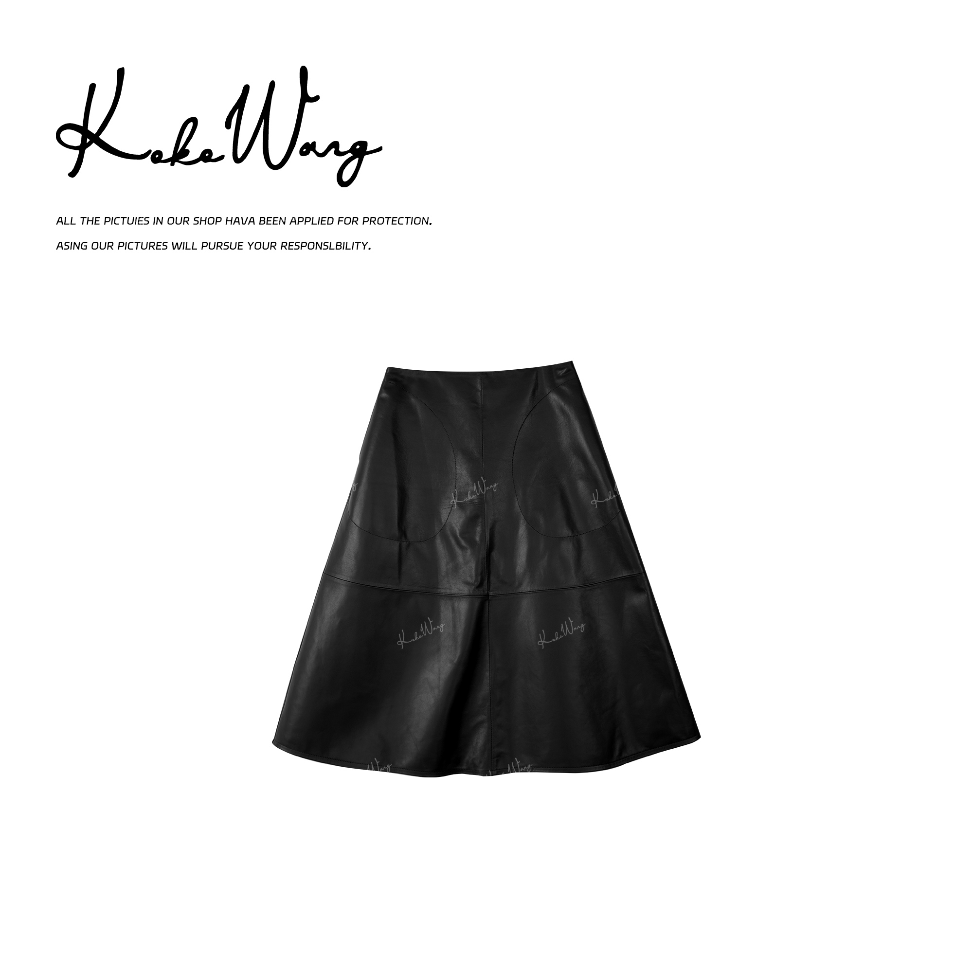 KOKO WANG秋冬时尚气质羊皮裙a字显瘦休闲百搭半身裙X0685L08Q59
