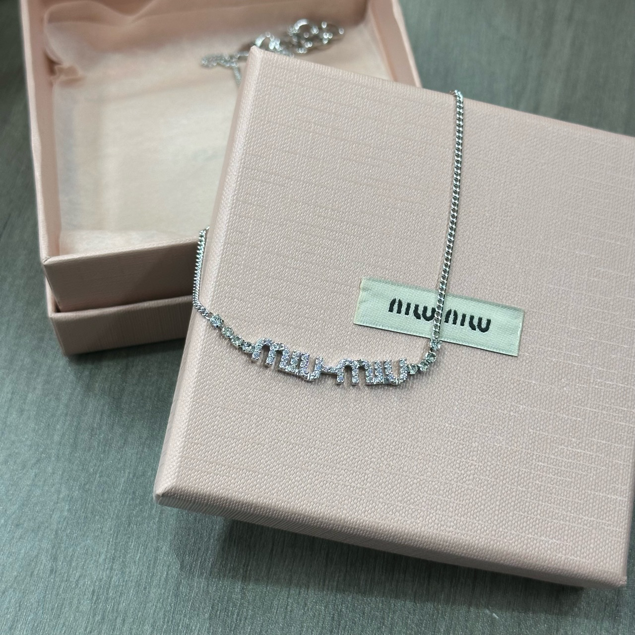 全新未使用 MIU MIU/缪缪 满钻链条项链 锁骨链 有盒