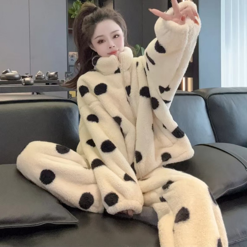 双面珊瑚绒加厚睡衣女两件套冬季2025年新款宽松慵懒毛毛家居服套