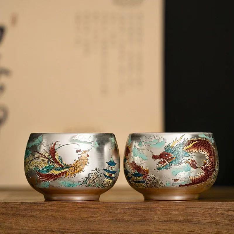 秋香茶具 龙凤银缸杯主人杯品茗杯-4790