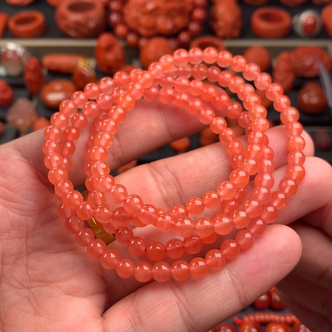 南红玛瑙冰粉佛珠5+未镶嵌