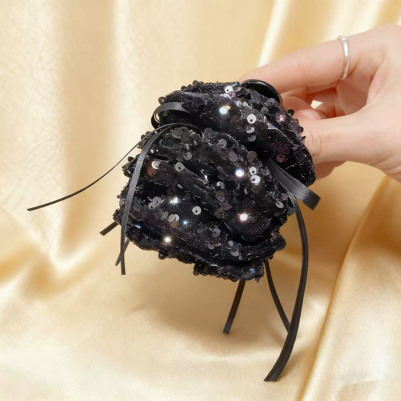 秋冬蝴蝶结丸子头抓夹女新款高级感发夹后脑勺高马尾夹子头饰3960