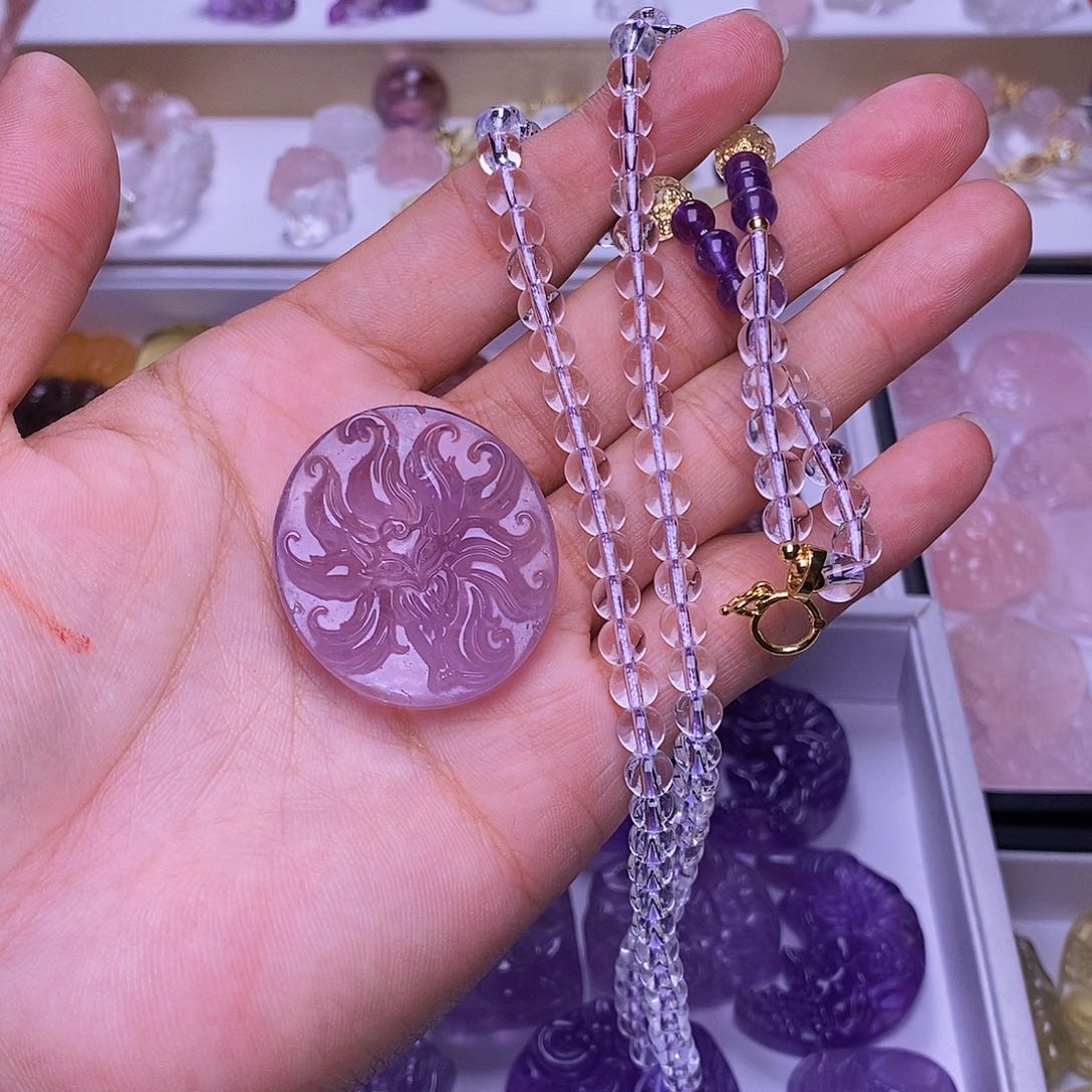 水晶手串未镶嵌筱紫水晶狐牌 送链子