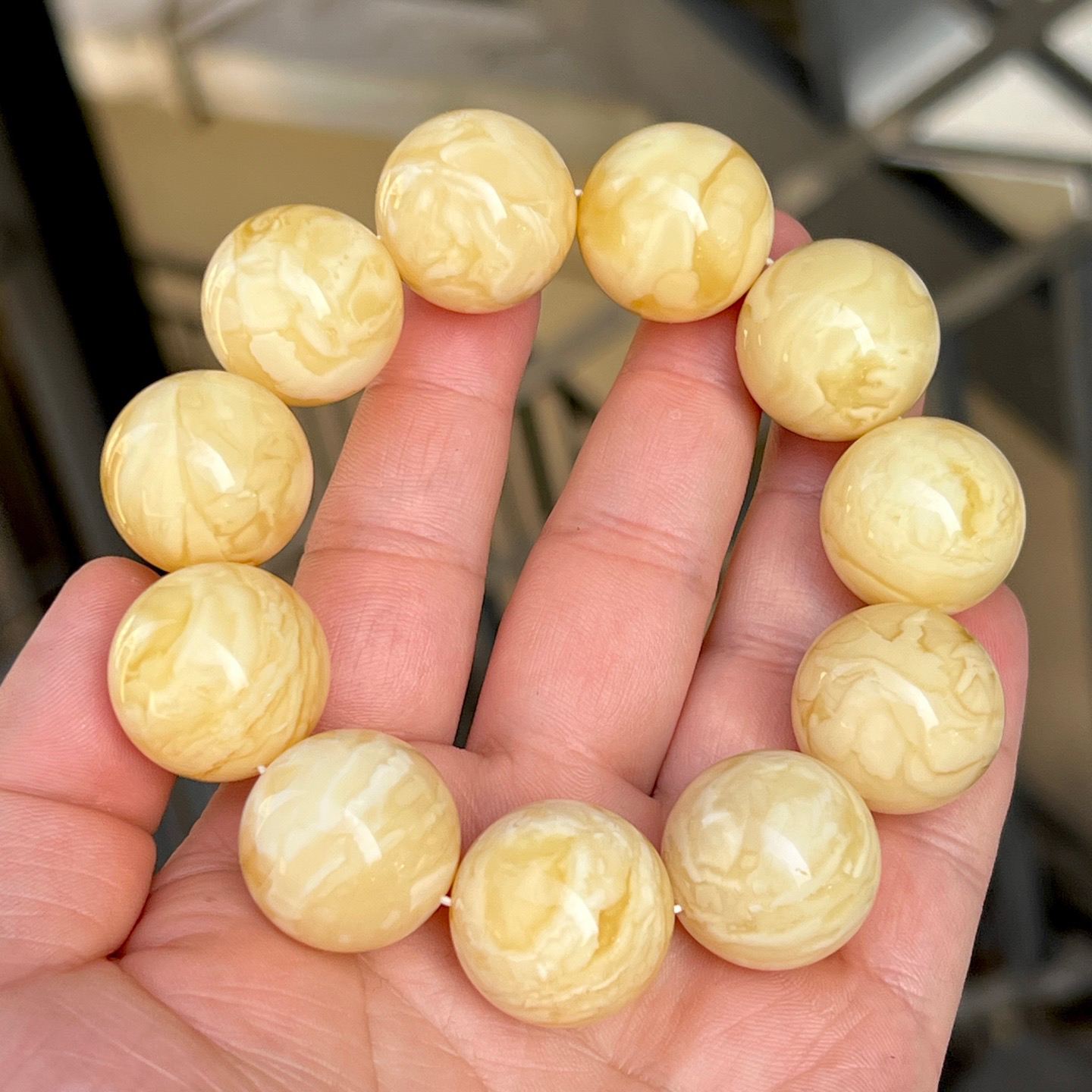 21mm+天然精品高货俄料奶咖浓蜡妖花蜜蜡圆珠手串 60.8