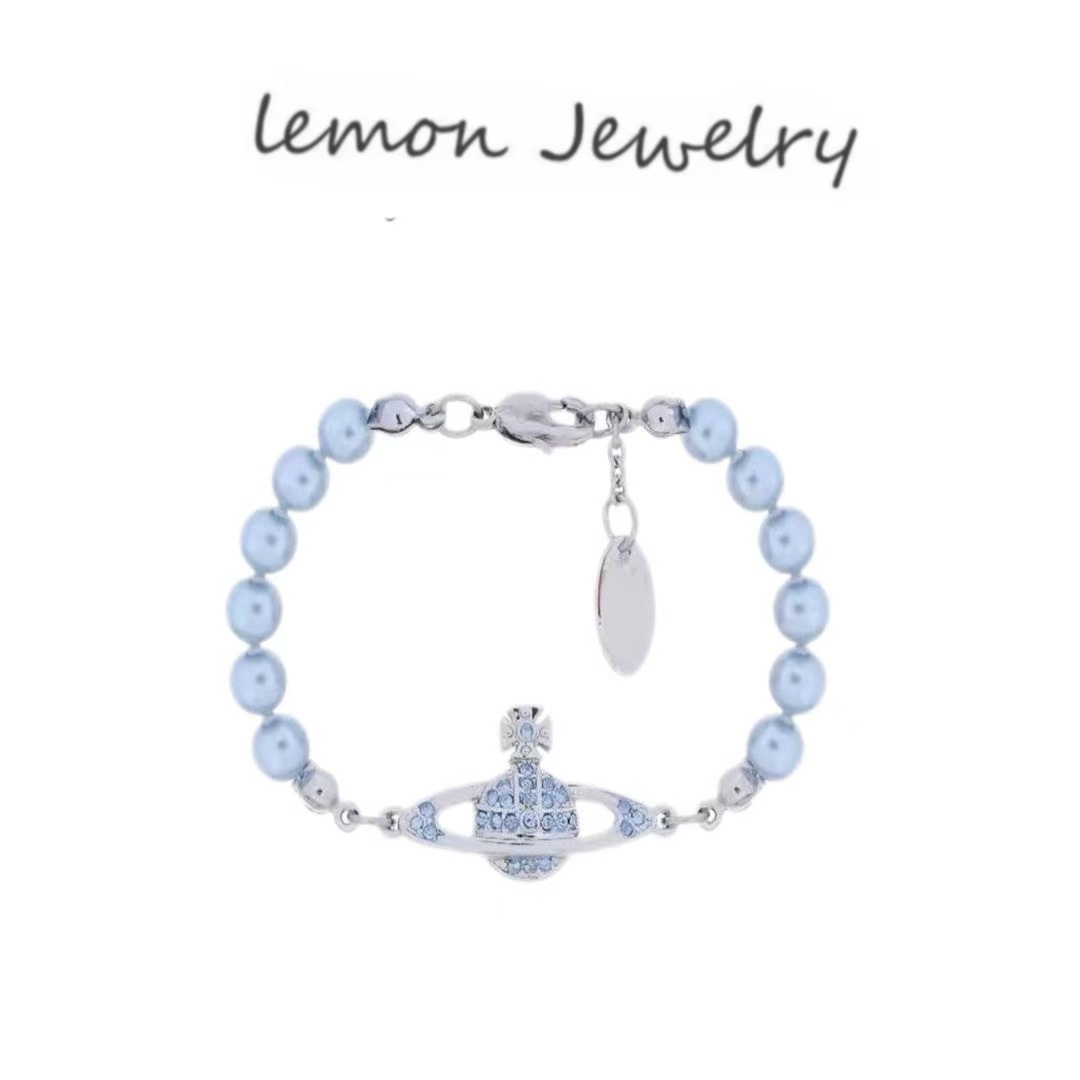 合金手链 新款宇宙土星手链星球彩钻蓝色珍珠时尚百搭