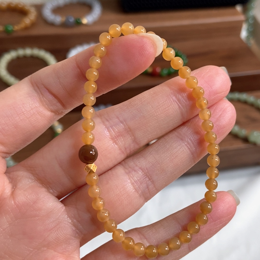 和田玉手链银S925镶嵌福利4mm且末糖