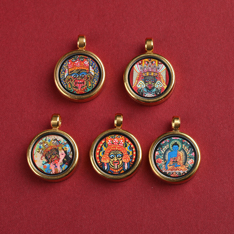 钛钢铅玻璃吊坠 藏式1.5小唐卡 财眼 五路财神 扎基拉姆 小狐狸 