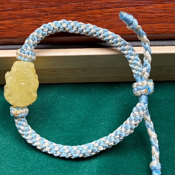 天然琥珀蜜蜡白花蜡貔貅手串（抖音基地发货，带证书）