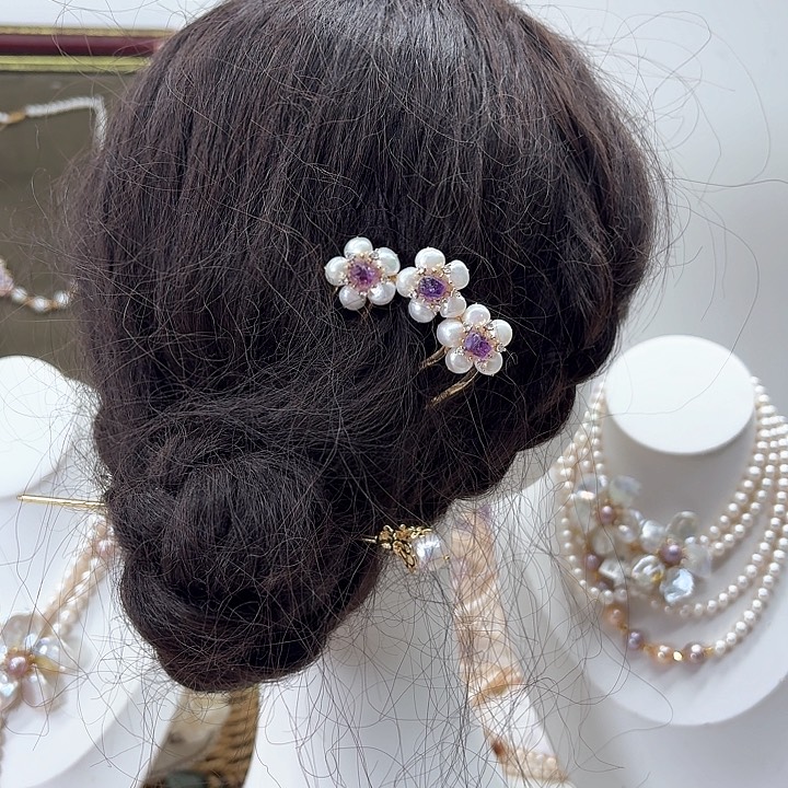 淡水珍珠发饰银S925镶嵌