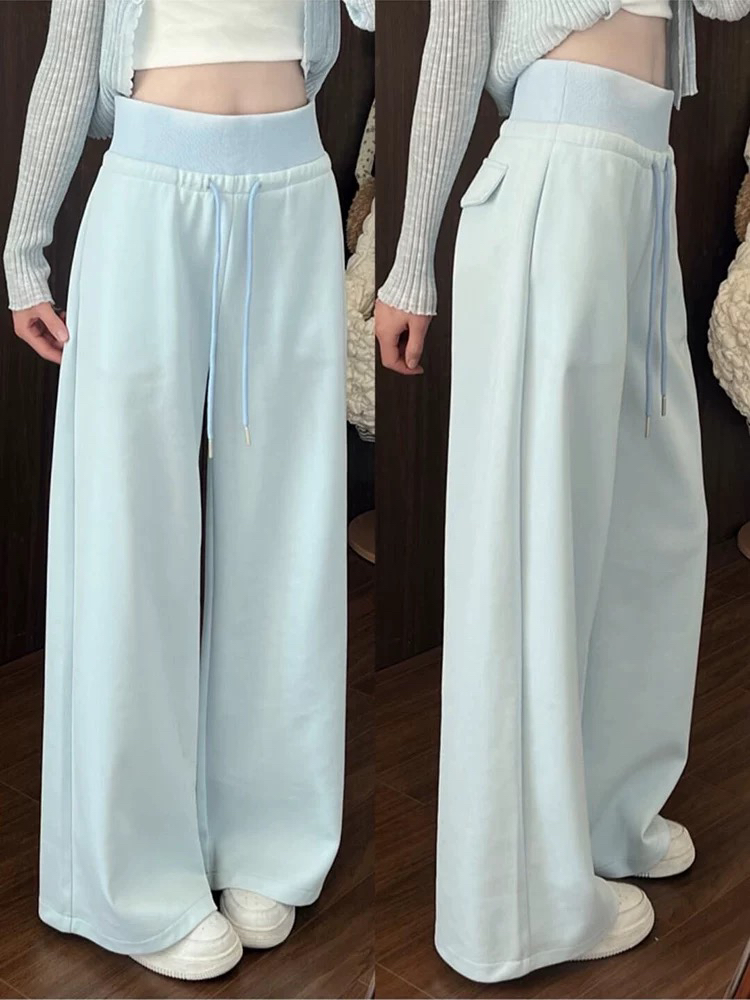 夏季白色休闲裤阔腿裤宽松垂感透气舒爽YS8089