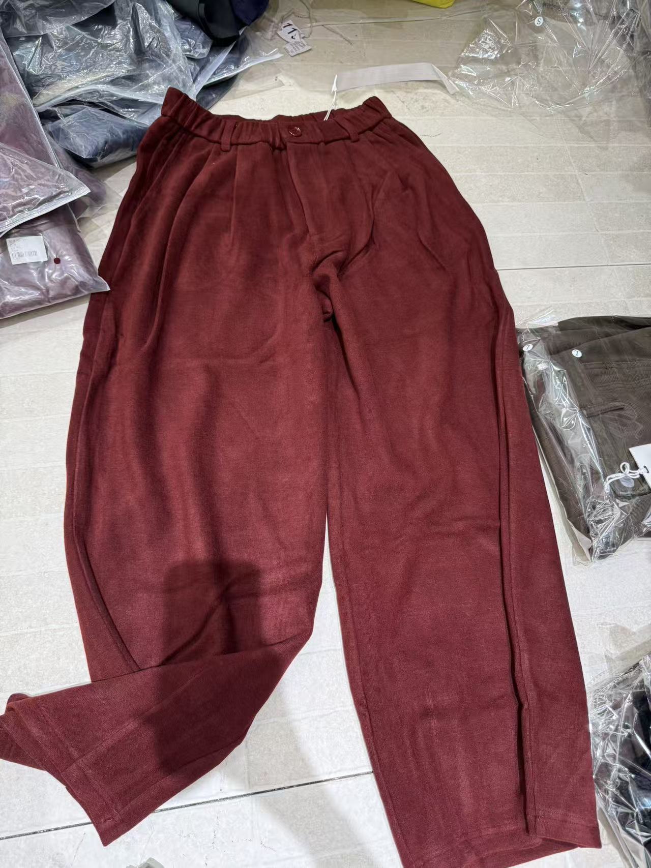 安可拉红宽松慵懒风松弛感大码阔腿裤灯芯绒休闲裤