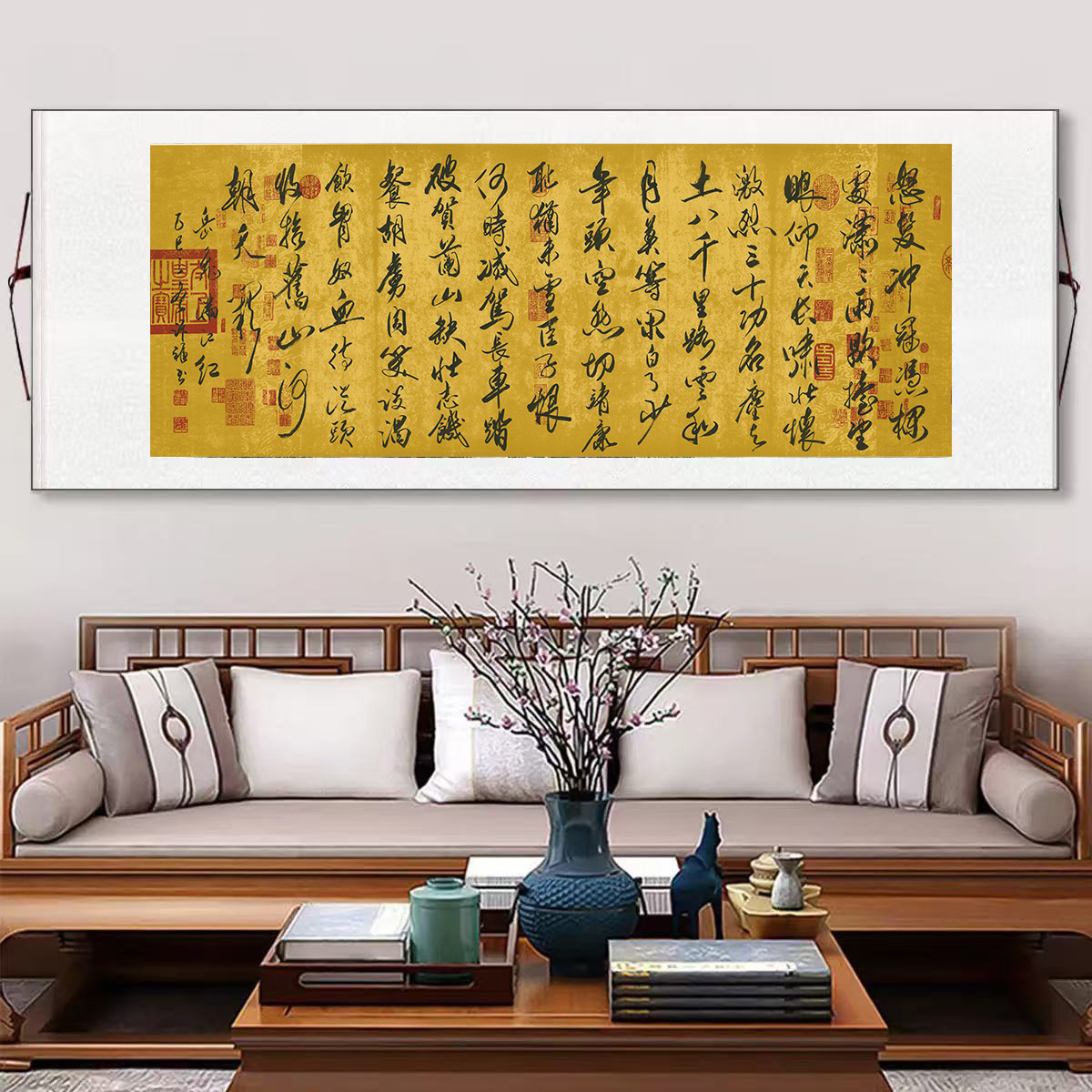 精装220*75《满江红》中式数字微喷立式挂画卷轴画