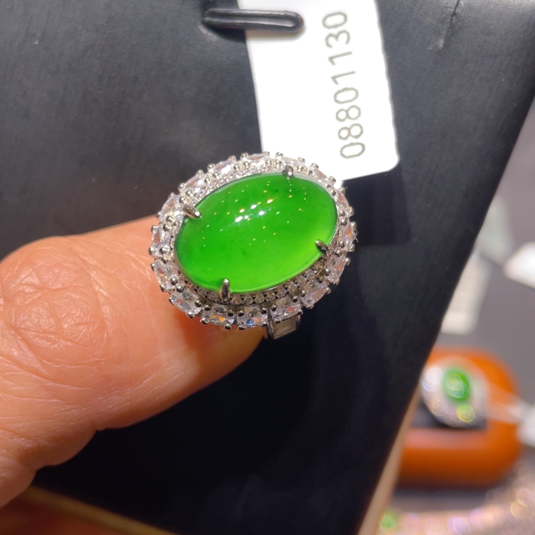 翡翠银S925镶嵌颈饰戒指