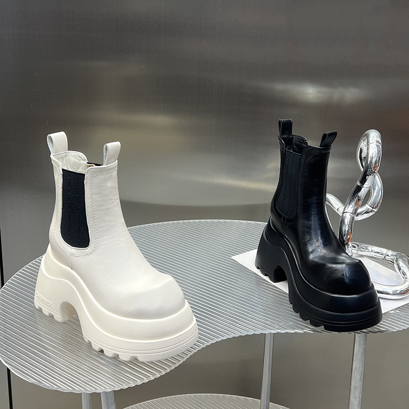 内增高切尔西短靴女2025年秋冬新款小个子松糕厚底烟筒靴DG115-1