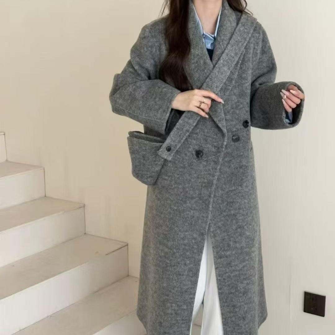 慵懒风送包包也可帽子时尚潮流双面羊毛大衣2025新款
