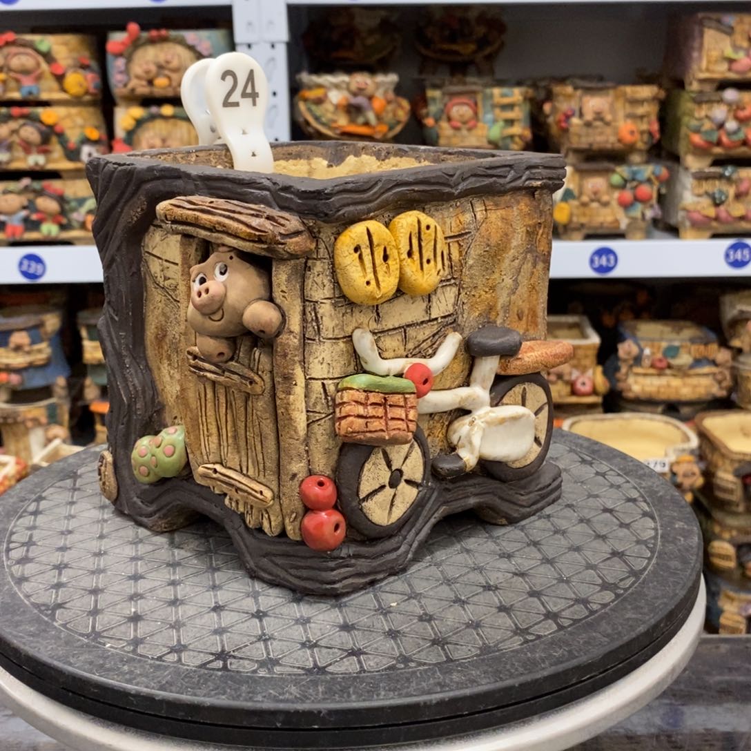 红陶嘻哈粗陶手捏花盆