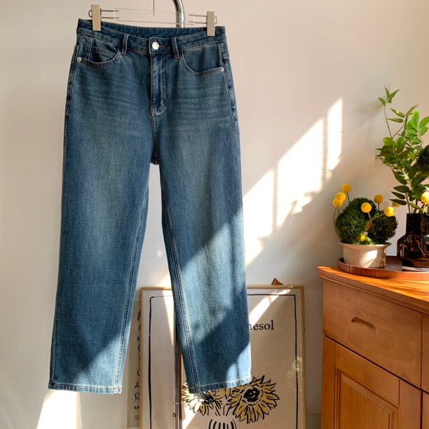 2.0版法棍裤//四面弹九分休闲水洗法棍牛仔裤