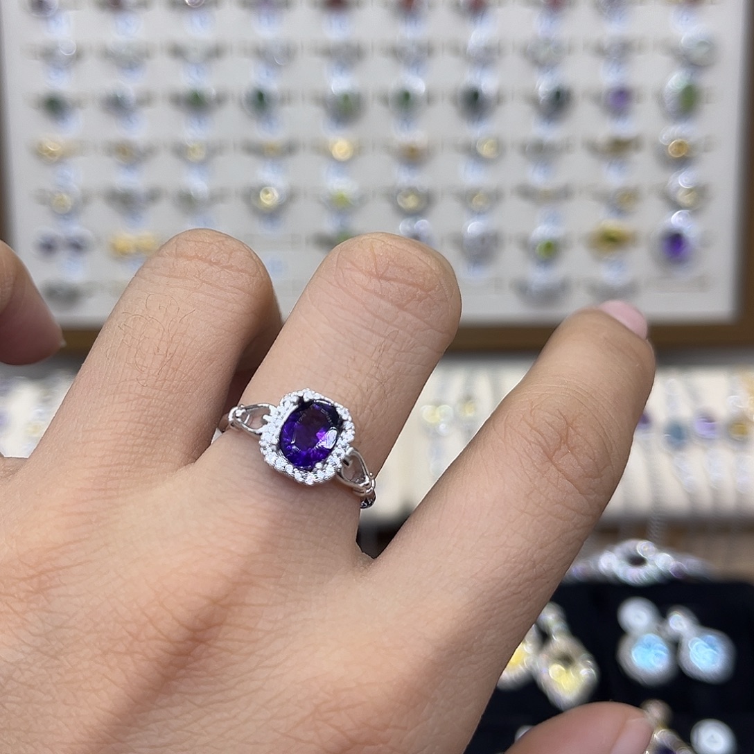 普***夭紫晶戒指银S925镶嵌