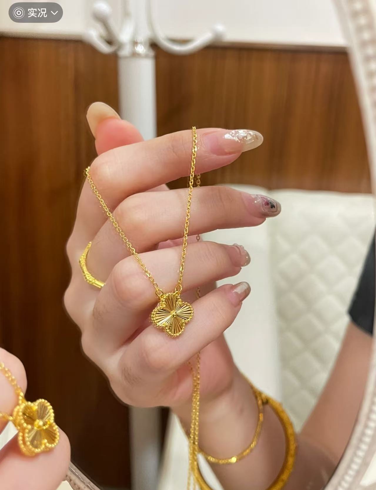 铜合金项链 金色四叶草项链