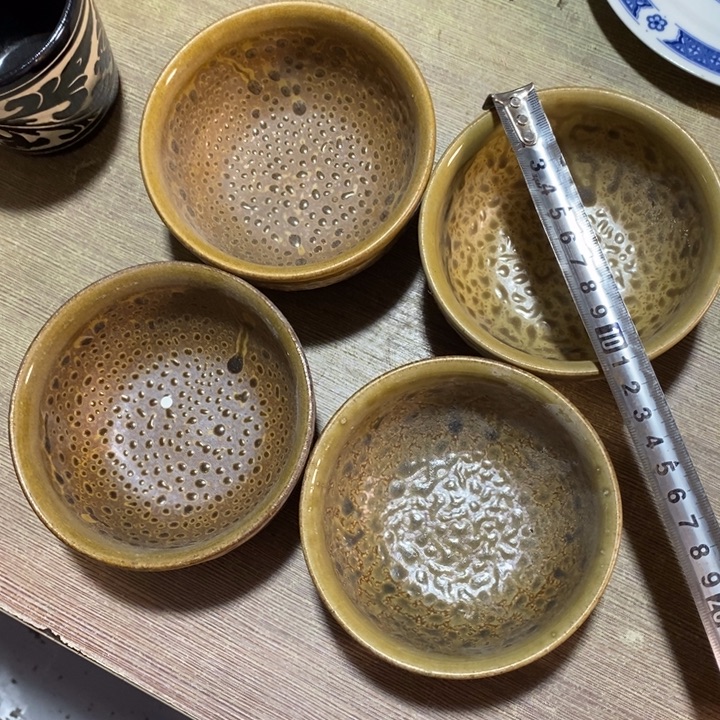瓷片虎皮釉小碗四个微瑕疵