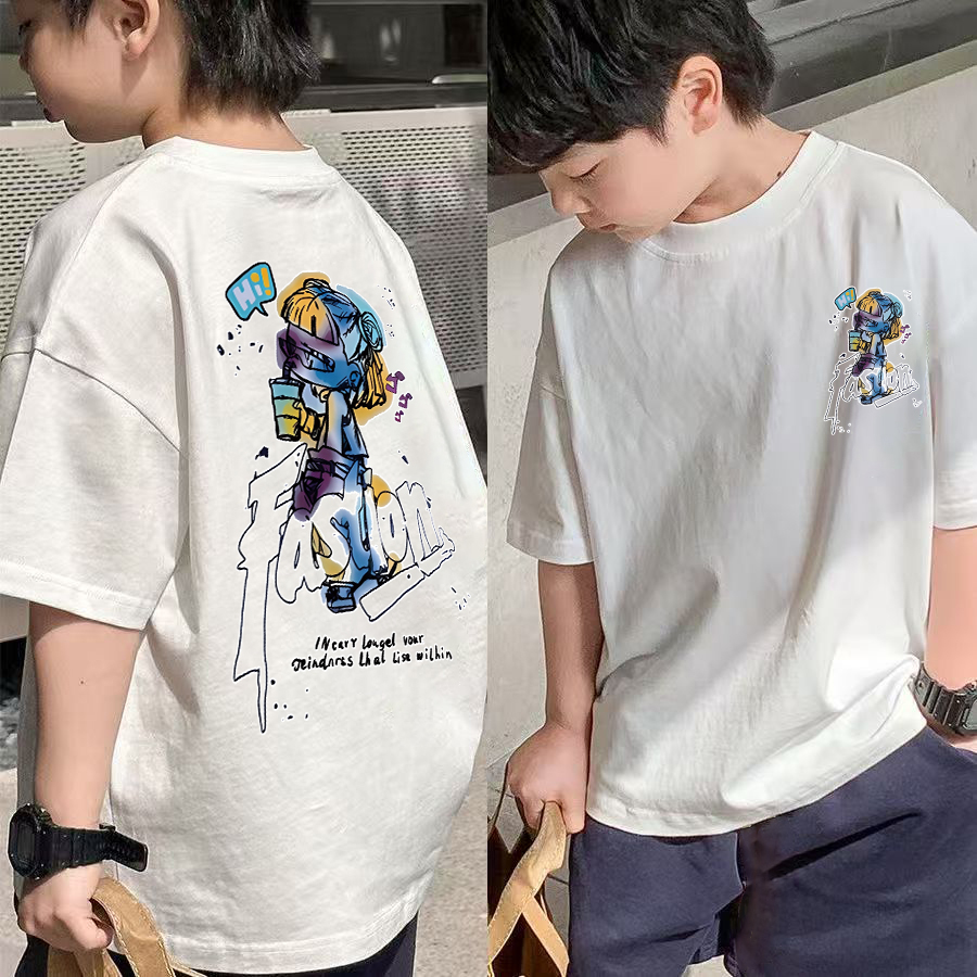 喷染哪吒酷亲子系列~夏季儿童时尚韩宽松潮流印花短袖体恤