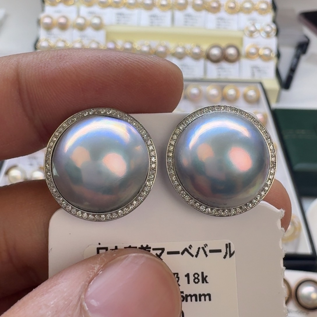 拼合珍珠（马贝珠）耳饰18K金镶嵌C****a