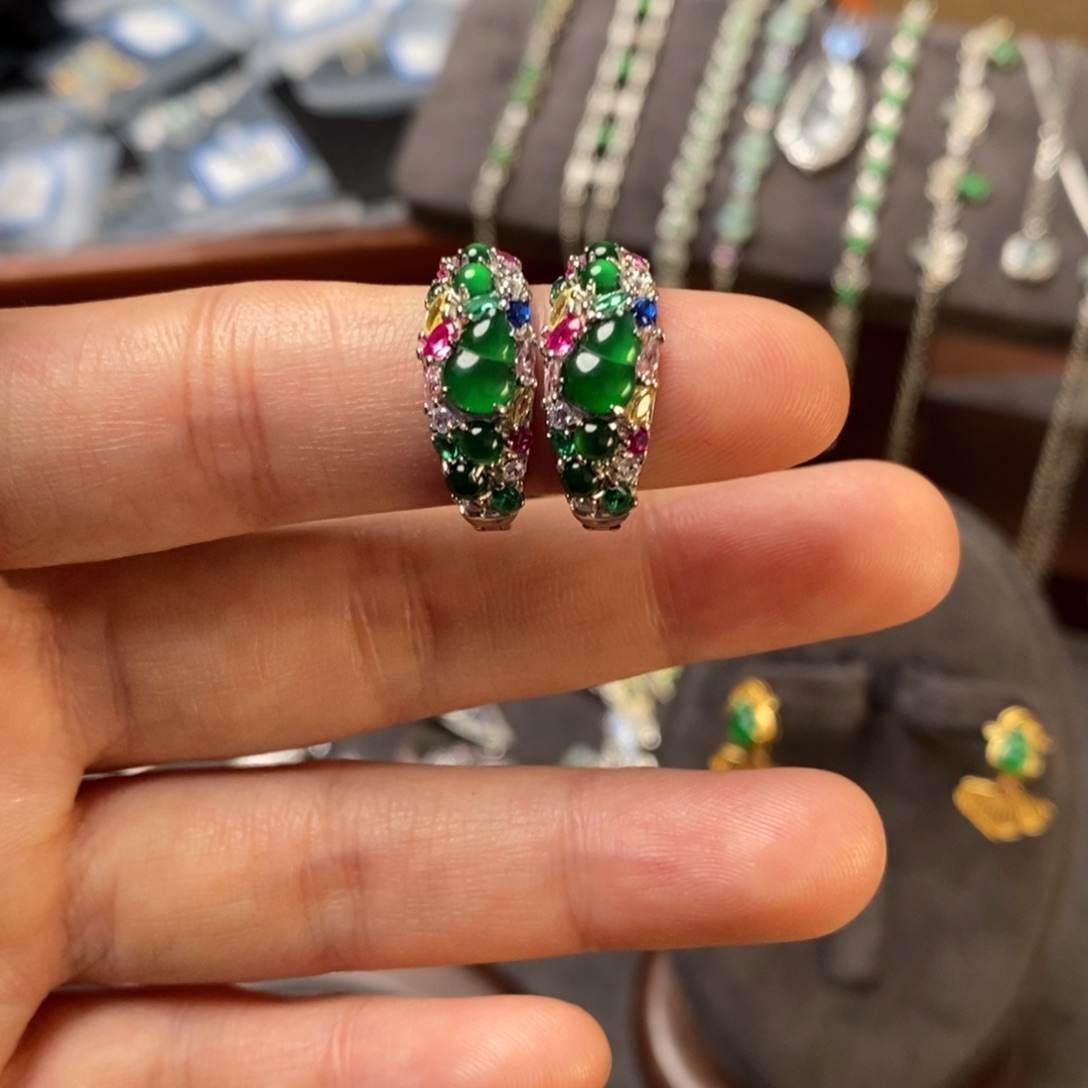 翡翠银S925镶嵌耳饰