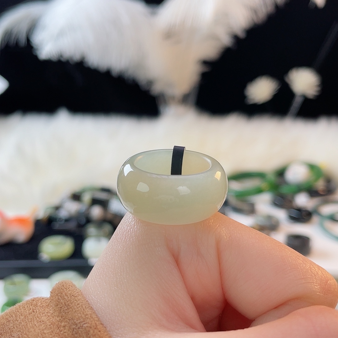 和田玉未镶嵌戒指k20 奶蓝墩墩18.2mm