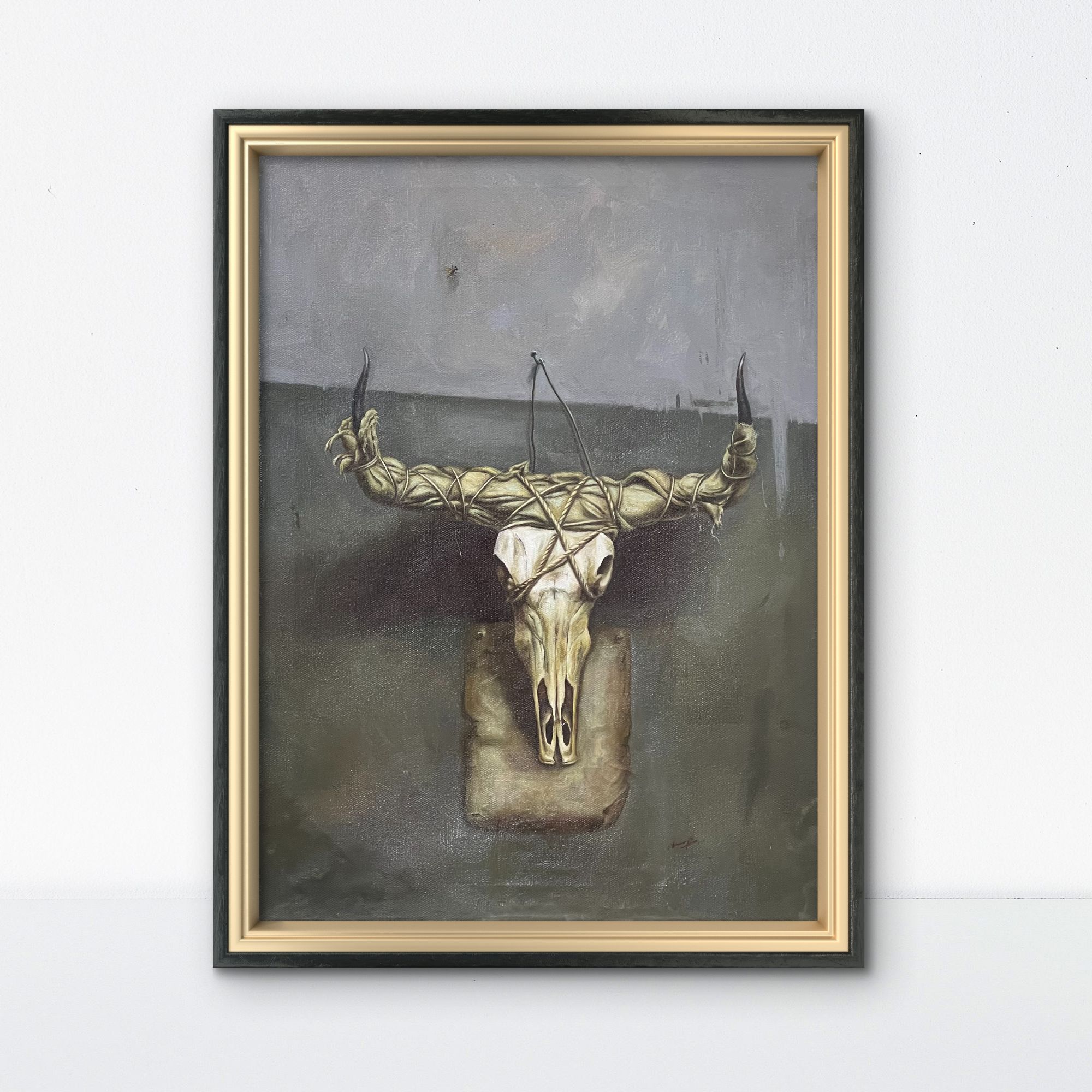 手绘油画    静物牛头油画收藏  画心尺寸40*56cm