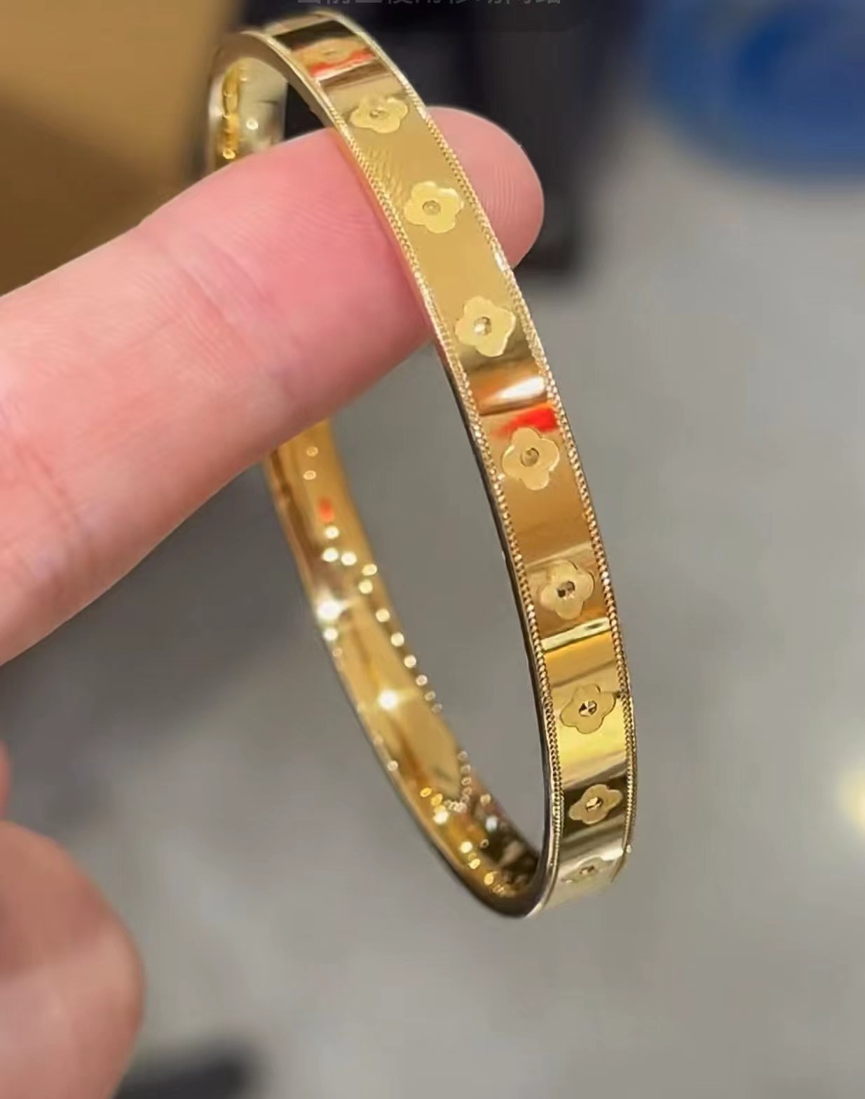 足银手镯 足银999  时尚气质百搭简约素圈五花手镯四叶草光面镯子