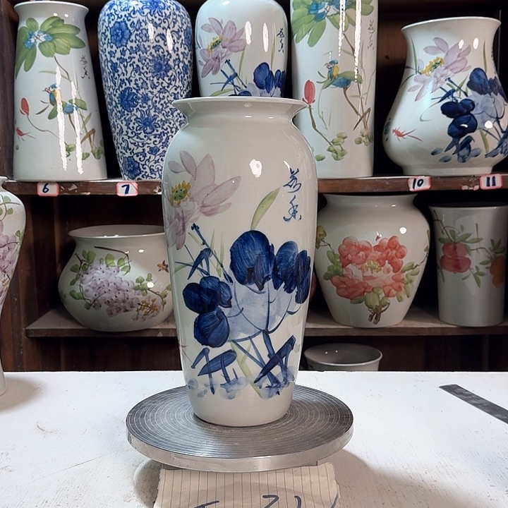 瓶高32青花荷花新款陶瓷