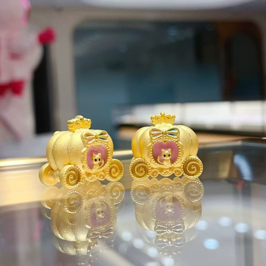 【创隆黄金】 999足金黄金南瓜车摆件宫廷猫咪南瓜车摆件超萌