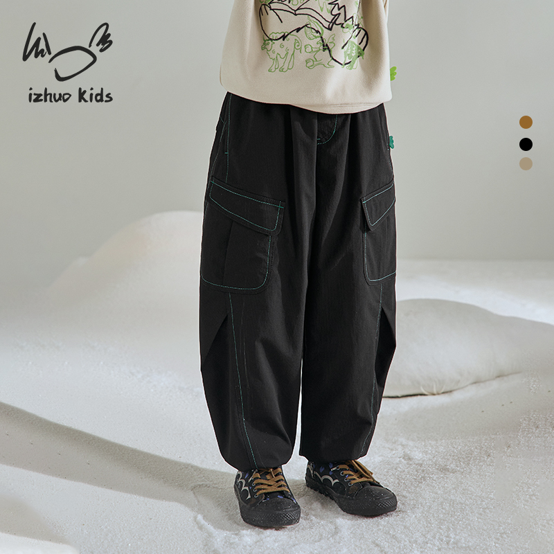 小日着三眼兔2025冬季新款中大男女工装运动保暖裤TD8202K0