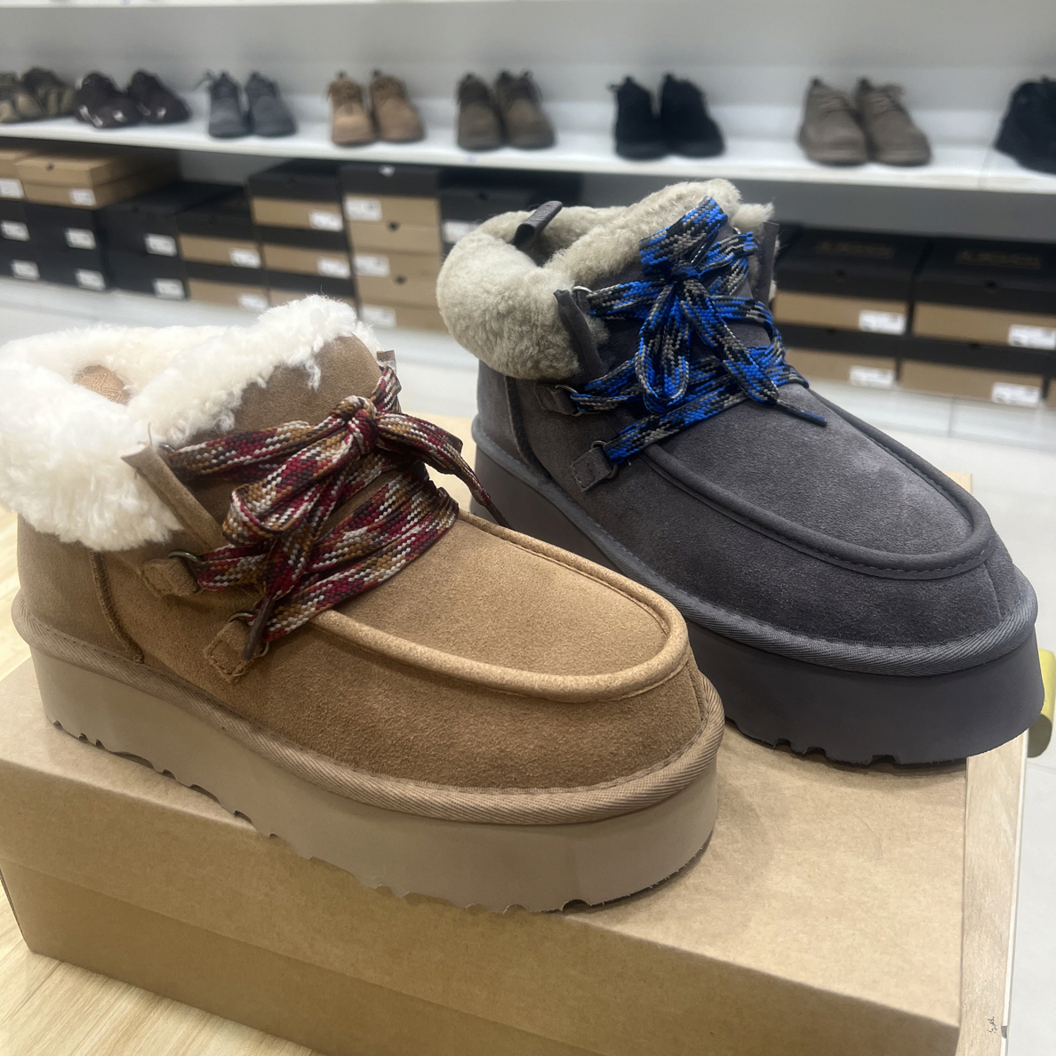 河南桑坡发货真皮真毛厚底芙卡拉保暖雪地靴